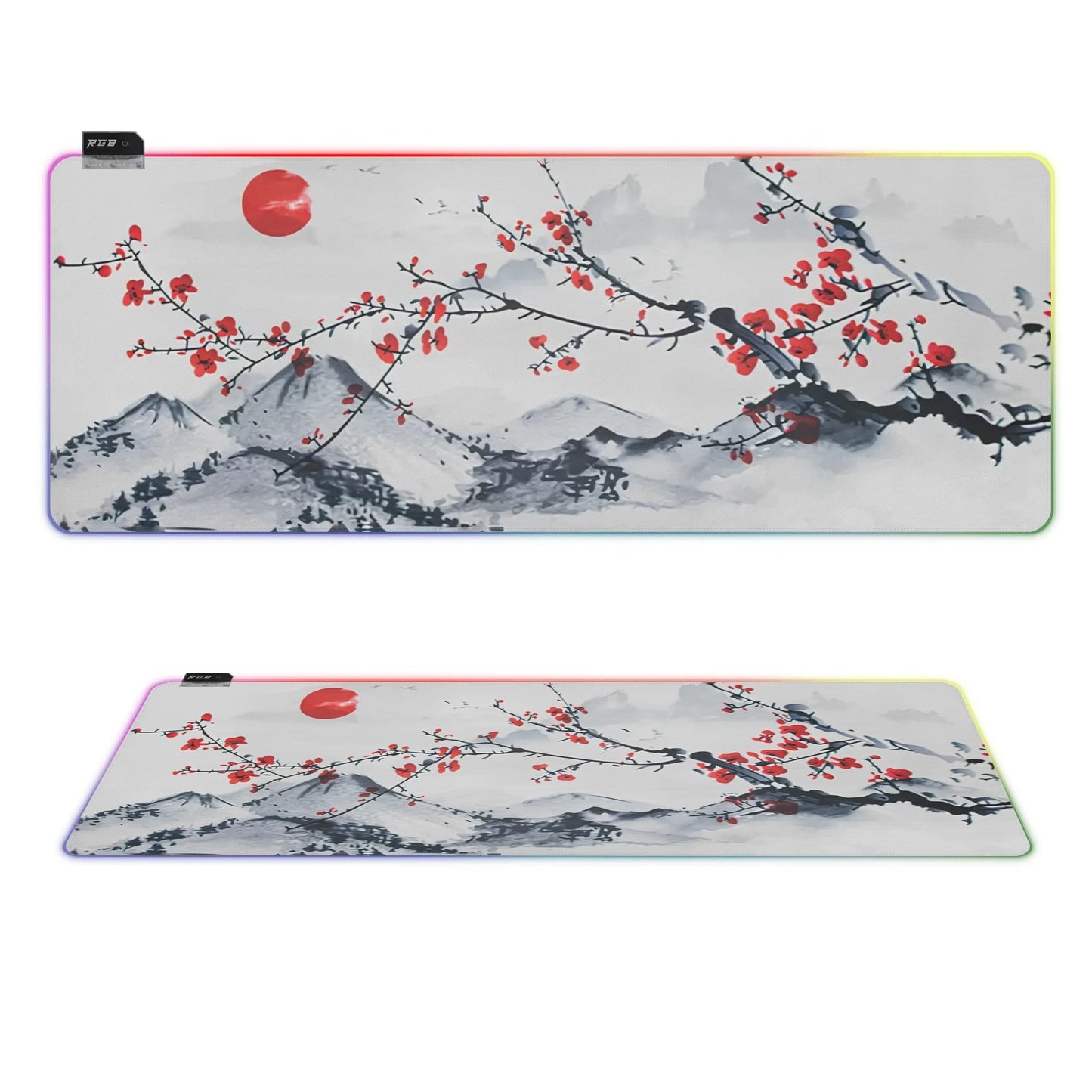 Watercolor Japanese Mounts Gaming Mouse Pad XL, Non Slip Rubber Base Mousepad, Stitched Edges Desk Pad, Extended Large Mice Pad,31.5 X 11.8 Inch.