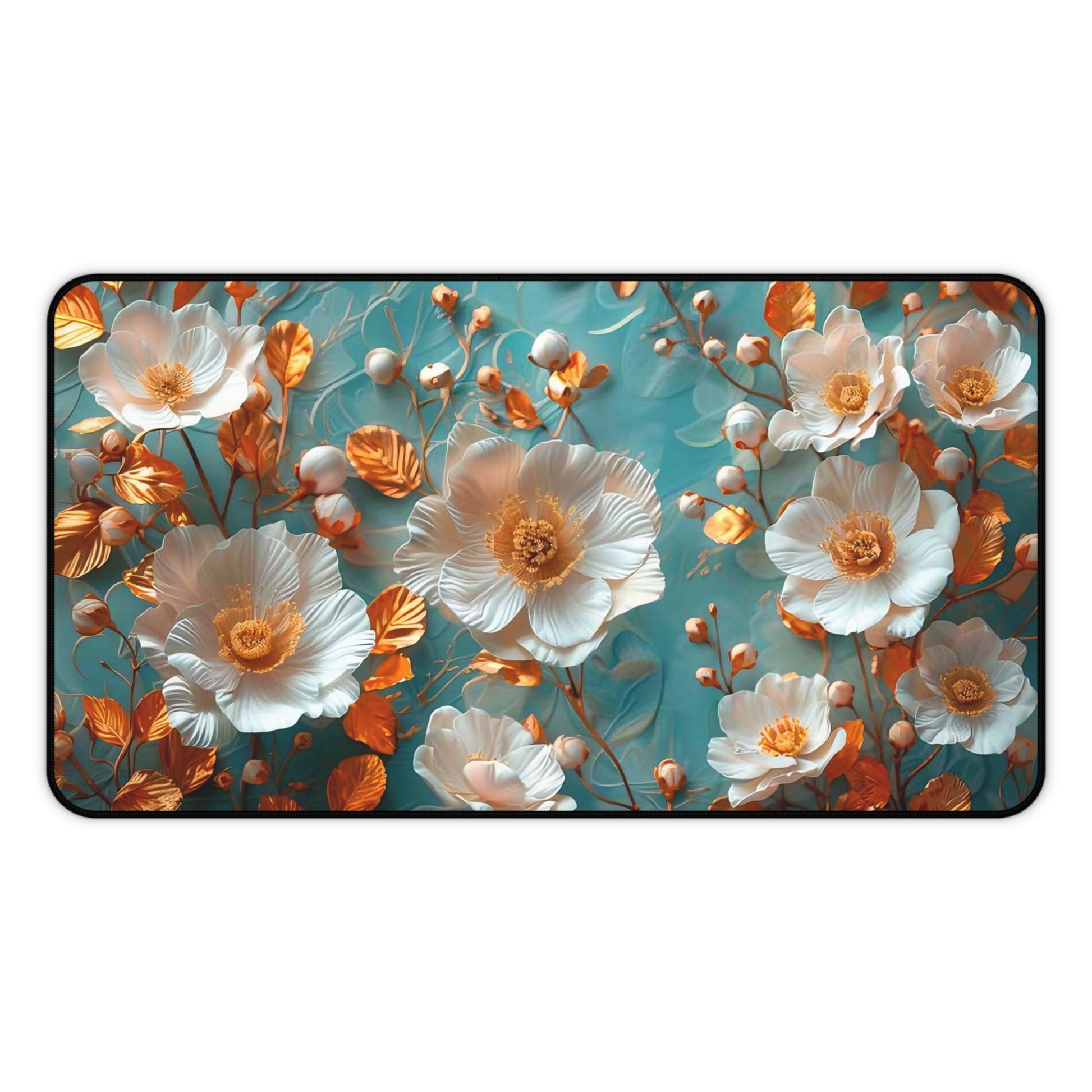 Gold Leaf Flower Desk Mat | Stylish & Durable Desk Pad for Gaming & Work