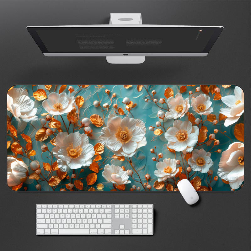 Gold Leaf Flower Desk Mat | Stylish & Durable Desk Pad for Gaming & Work